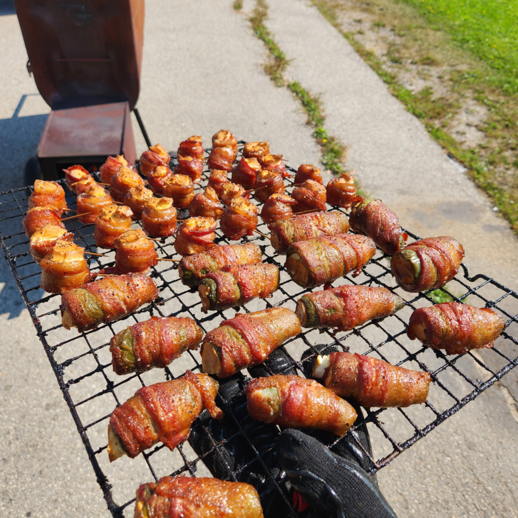 Rack of Texas Twinkies, smoked cream cheese stuffed jalapenos poppers at the wood smoke shack